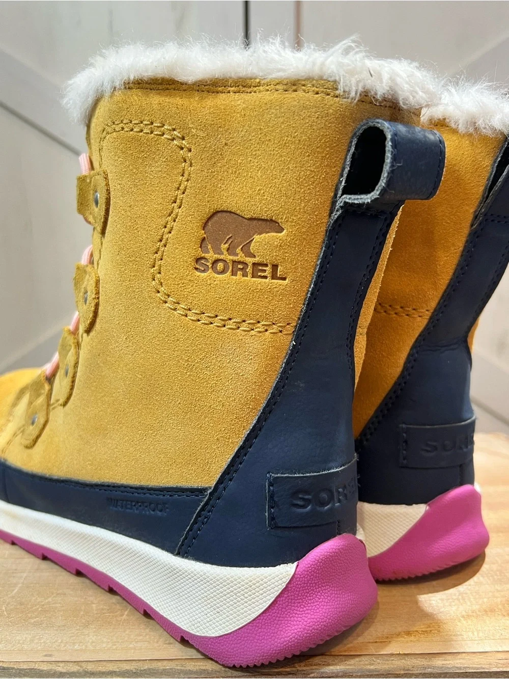 SOREL Youth Whitney II Joan Lace Waterproof Suede Winter Snow Boots Tan Pink 5